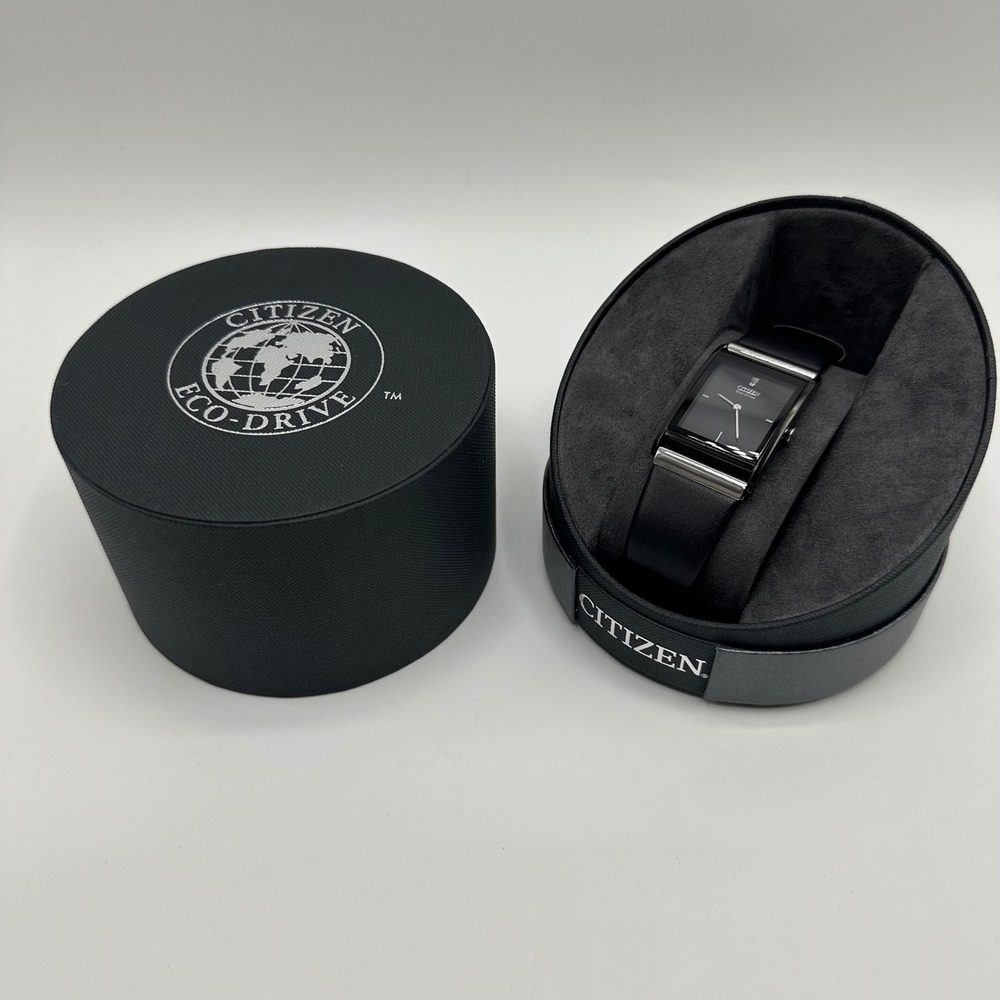 Citizen Eco-Drive B023-S069165 Men's Tank Rectangular Black Watch Leather w/ Box